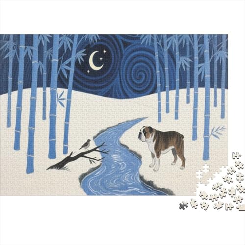 Puzzle 1000 Teile Bulldoggen am Bach – beobachten Vögel Holzspielzeug Für Erwachsene & Kinder, Klassische Puzzles, Schwer, Wohnkultur, Geschenkideen 1000pcs (75x50cm) von WXLWHR