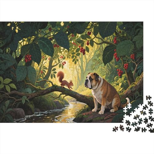 Puzzle 1000 Teile Bulldoggen hocken am Waldbach Holzspielzeug Für Erwachsene & Kinder, Klassische Puzzles, Schwer, Home Dekoration, Einzigartiges Geschenk 1000pcs (75x50cm) von WXLWHR