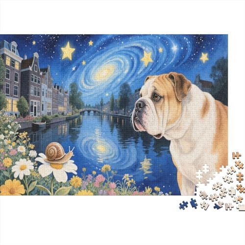 Puzzle 1000 Teile Bulldoggen unter dem Sternenhimmel Holzspielzeug Für Erwachsene & Kinder, Klassische Puzzles, Schwer, Moderne Wohnkultur, Einzigartiges Geschenk 1000pcs (75x50cm) von WXLWHR