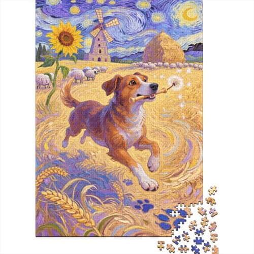 Puzzle 1000 Teile Collie läuft in Reisfeldern Holzspielzeug Für Erwachsene & Kinder, Klassische Puzzles, Lernspiel, Home Dekoration, Geschenkideen 1000pcs (75x50cm) von WXLWHR