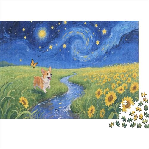 Puzzle 1000 Teile Corgi Sternenhimmelwiese Holzspielzeug Für Erwachsene & Kinder, Klassische Puzzles, Schwer, Moderne Wohnkultur, Einzigartiges Geschenk 1000pcs (75x50cm) von WXLWHR