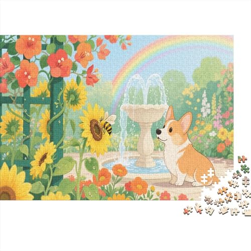 Puzzle 1000 Teile Corgi ist am Brunnen Holzspielzeug Für Erwachsene & Kinder, Klassische Puzzles, Schwer, Moderne Wohnkultur, Geschenkideen 1000pcs (75x50cm) von WXLWHR