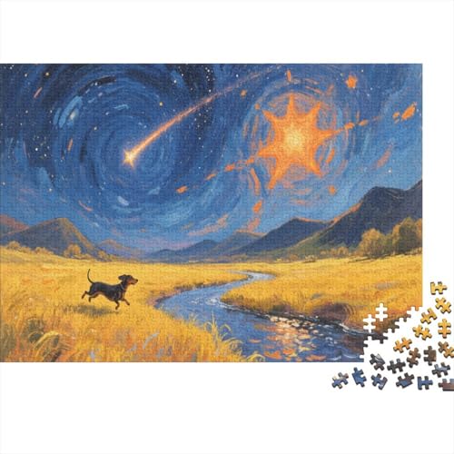 Puzzle 1000 Teile Dackel-Meteorstreifen Holzspielzeug Für Erwachsene & Kinder, Klassische Puzzles, Schwer, Moderne Wohnkultur, Geschenkideen 1000pcs (75x50cm) von WXLWHR