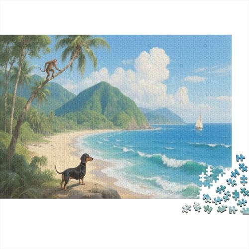 Puzzle 1000 Teile Dackel Steht an der Küste Holzspielzeug Für Erwachsene & Kinder, Klassische Puzzles, Schwer, Wohnkultur, Geschenkideen 1000pcs (75x50cm) von WXLWHR