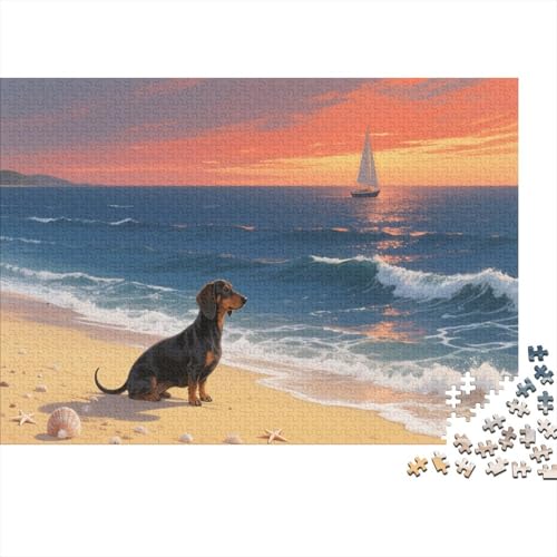 Puzzle 1000 Teile Dackel am goldenen Strand Holzspielzeug Für Erwachsene & Kinder, Klassische Puzzles, Schwer, Wohnkultur, Geschenk 1000pcs (75x50cm) von WXLWHR
