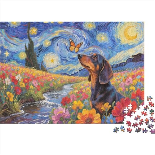 Puzzle 1000 Teile Dackel im Blumenmeer Holzspielzeug Für Erwachsene & Kinder, Klassische Puzzles, Schwer, Wohnkultur, Einzigartiges Geschenk 1000pcs (75x50cm) von WXLWHR