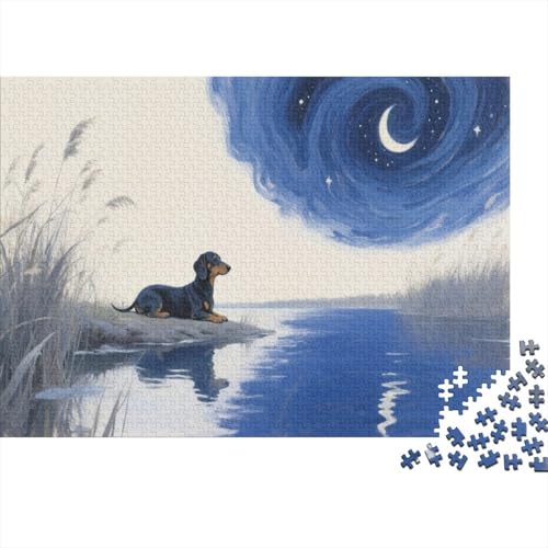 Puzzle 1000 Teile Dackel liegt am Flussufer Holzspielzeug Für Erwachsene & Kinder, Klassische Puzzles, Schwer, Home Dekoration, Einzigartiges Geschenk 1000pcs (75x50cm) von WXLWHR