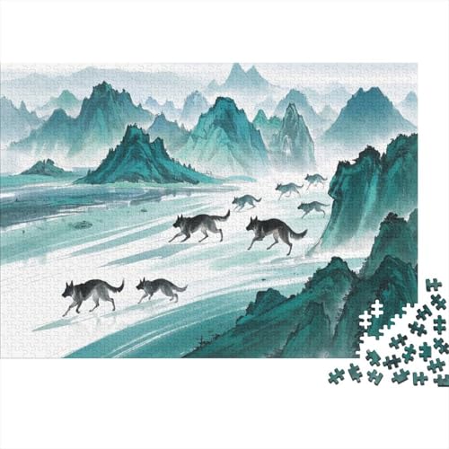 Puzzle 1000 Teile Deutscher Schäferhund-Grüner Berg Holzspielzeug, Erwachsene & Kinder, Klassische Puzzles, Legespiel, Wohnkultur, Geschenk 1000pcs (75x50cm) von WXLWHR