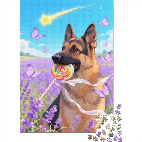 Puzzle 1000 Teile Deutscher Schäferhund Lavendelbonbon Holzspielzeug Für Erwachsene & Kinder, Klassische Puzzles, Lernspiel, Wohnkultur, Einzigartiges Geschenk 1000pcs (75x50cm) von WXLWHR