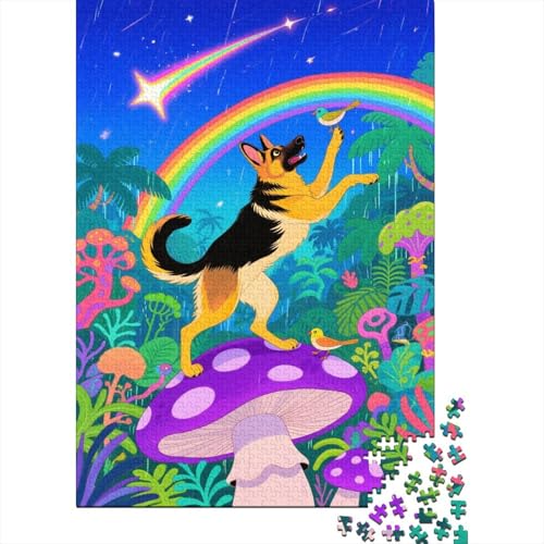 Puzzle 1000 Teile Deutscher Schäferhund Pilz-Regenbogen Holzspielzeug Für Erwachsene & Kinder, Klassische Puzzles, Lernspiel, Moderne Wohnkultur, Einzigartiges Geschenk 1000pcs (75x50cm) von WXLWHR