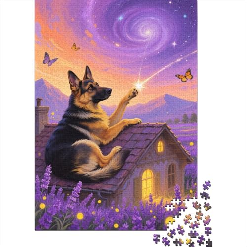 Puzzle 1000 Teile Deutscher Schäferhund Wirbel-Sternenhimmel Holzspielzeug Für Erwachsene & Kinder, Klassische Puzzles, Lernspiel, Home Dekoration, Geschenk 1000pcs (75x50cm) von WXLWHR