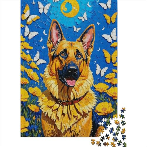 Puzzle 1000 Teile Deutscher Schäferhund gelbe Blumen Holzspielzeug Für Erwachsene & Kinder, Klassische Puzzles, Lernspiel, Home Dekoration, Geschenk 1000pcs (75x50cm) von WXLWHR