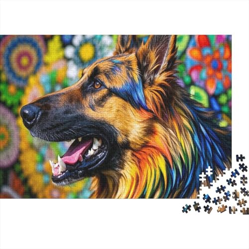 Puzzle 1000 Teile Deutscher Schäferhund mit bunten Haaren Holzspielzeug, Erwachsene & Kinder, Klassische Puzzles, Impossible Geschicklichkeitsspiel, Home Dekoration, Geschenk 1000pcs (75x50cm) von WXLWHR