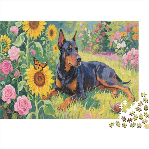 Puzzle 1000 Teile Dobermann Sonnenblumen Holzspielzeug Für Erwachsene & Kinder, Klassische Puzzles, Schwer, Wohnkultur, Geschenk 1000pcs (75x50cm) von WXLWHR