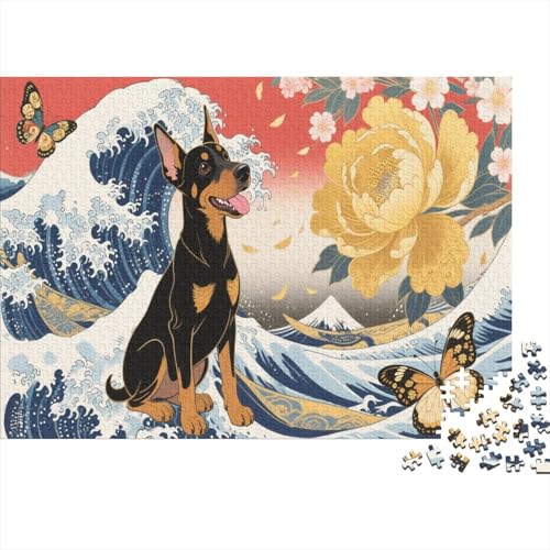 Puzzle 1000 Teile Dobermann Wellen Holzspielzeug Für Erwachsene & Kinder, Klassische Puzzles, Schwer, Wohnkultur, Geschenkideen 1000pcs (75x50cm) von WXLWHR