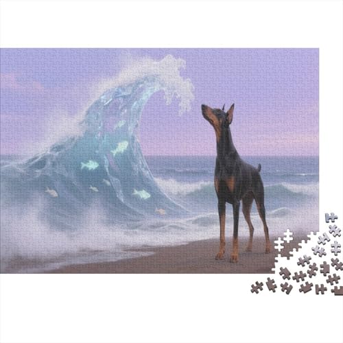 Puzzle 1000 Teile Dobermann Wellenstrand Holzspielzeug Für Erwachsene & Kinder, Klassische Puzzles, Schwer, Wohnkultur, Einzigartiges Geschenk 1000pcs (75x50cm) von WXLWHR