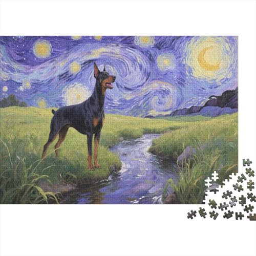 Puzzle 1000 Teile Dobermann flüssiger Sternenhimmel Holzspielzeug Für Erwachsene & Kinder, Klassische Puzzles, Schwer, Wohnkultur, Geschenkideen 1000pcs (75x50cm) von WXLWHR