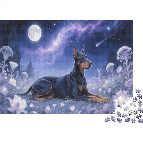 Puzzle 1000 Teile Dobermann lila Sternenhimmel Holzspielzeug Für Erwachsene & Kinder, Klassische Puzzles, Schwer, Moderne Wohnkultur, Geschenkideen 1000pcs (75x50cm) von WXLWHR