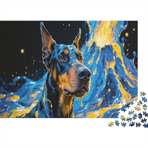 Puzzle 1000 Teile Dobermann spritzende Farbe Holzspielzeug Für Erwachsene & Kinder, Klassische Puzzles, Schwer, Moderne Wohnkultur, Geschenkideen 1000pcs (75x50cm) von WXLWHR