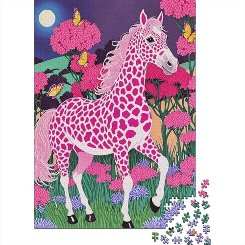 Puzzle 1000 Teile EIN Pferd mit rosa Streifen Holzspielzeug Für Erwachsene & Kinder, Klassische Puzzles, Lernspiel, Home Dekoration, Geschenkideen 1000pcs (75x50cm) von WXLWHR