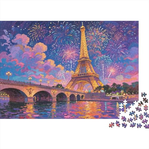 Puzzle 1000 Teile Eiffelturm, Kanal und Feuerwerk Holzspielzeug, Erwachsene & Kinder, Klassische Puzzles, Impossible Geschicklichkeitsspiel, Moderne Wohnkultur, Geschenkideen 1000pcs (75x50cm) von WXLWHR
