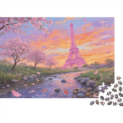 Puzzle 1000 Teile Eiffelturm-Kirschblüten Holzspielzeug, Erwachsene & Kinder, Klassische Puzzles, Legespiel, Wohnkultur, Einzigartiges Geschenk 1000pcs (75x50cm) von WXLWHR