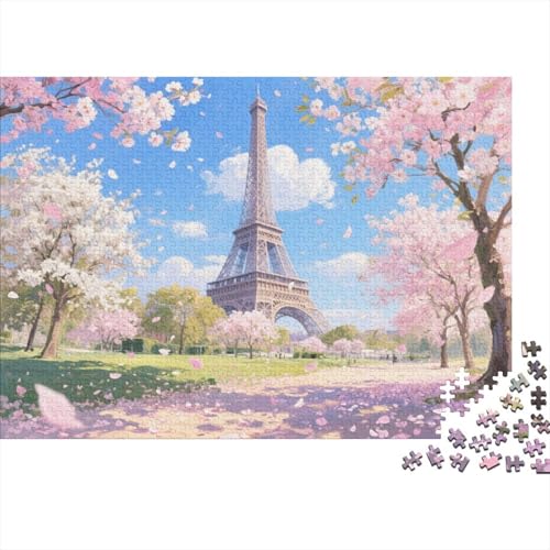 Puzzle 1000 Teile Eiffelturm mit Kirschblüten Holzspielzeug, Erwachsene & Kinder, Klassische Puzzles, Legespiel, Moderne Wohnkultur, Geschenkideen 1000pcs (75x50cm) von WXLWHR
