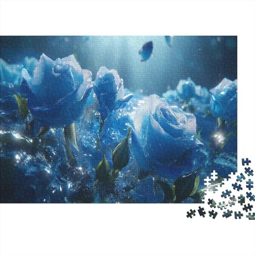 Puzzle 1000 Teile Eisblaue Rose Holzspielzeug Für Erwachsene & Kinder, Klassische Puzzles, Schwer, Moderne Wohnkultur, Geschenk 1000pcs (75x50cm) von WXLWHR