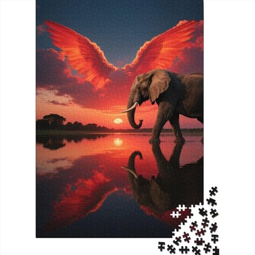 Puzzle 1000 Teile Elefant Engel-Flügel Holzspielzeug Für Erwachsene & Kinder, Klassische Puzzles, Herausforderung, Wohnkultur, Geschenk 1000pcs (75x50cm) von WXLWHR