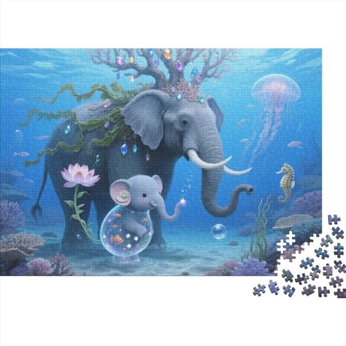 Puzzle 1000 Teile Elefant und Kalb in Meerestiefen Holzspielzeug, Erwachsene & Kinder, Klassische Puzzles, Herausforderungsspielzeug, Home Dekoration, Geschenkideen 1000pcs (75x50cm) von WXLWHR