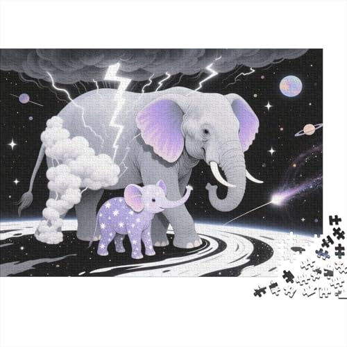 Puzzle 1000 Teile Elefant und Kalb in lila Schimmer Holzspielzeug, Erwachsene & Kinder, Klassische Puzzles, Impossible Geschicklichkeitsspiel, Home Dekoration, Geschenkideen 1000pcs (75x50cm) von WXLWHR