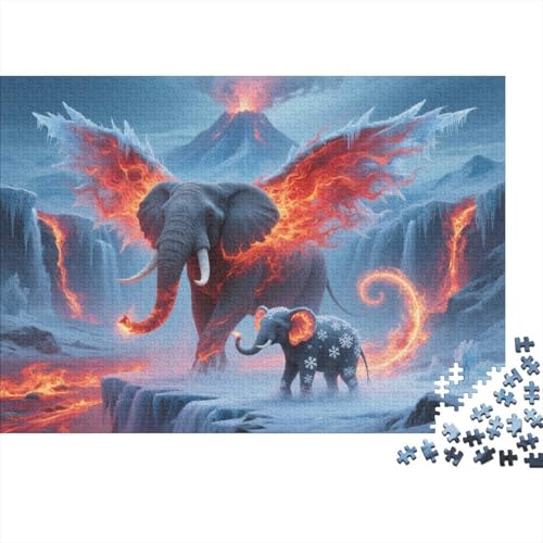 Puzzle 1000 Teile Elefant und Kalb mit Flügeln Holzspielzeug, Erwachsene & Kinder, Klassische Puzzles, Impossible Geschicklichkeitsspiel, Home Dekoration, Geschenkideen 1000pcs (75x50cm) von WXLWHR