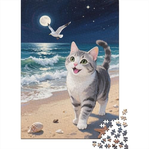 Puzzle 1000 Teile Europäisch Kurzhaar Strand Holzspielzeug Für Erwachsene & Kinder, Klassische Puzzles, Herausforderung, Wohnkultur, Geschenkideen 1000pcs (75x50cm) von WXLWHR