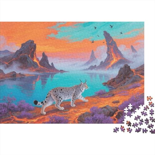 Puzzle 1000 Teile Europäischer Luchs am Seeufer Holzspielzeug, Erwachsene & Kinder, Klassische Puzzles, Impossible Geschicklichkeitsspiel, Moderne Wohnkultur, Geschenk 1000pcs (75x50cm) von WXLWHR