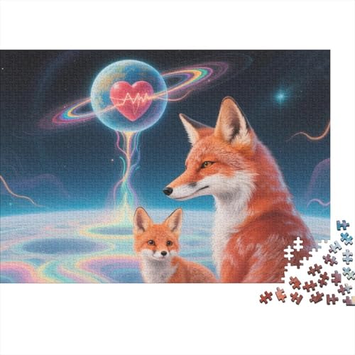 Puzzle 1000 Teile Fuchspaar auf Planet Holzspielzeug Für Erwachsene & Kinder, Klassische Puzzles, Herausforderung, Home Dekoration, Geschenk 1000pcs (75x50cm) von WXLWHR