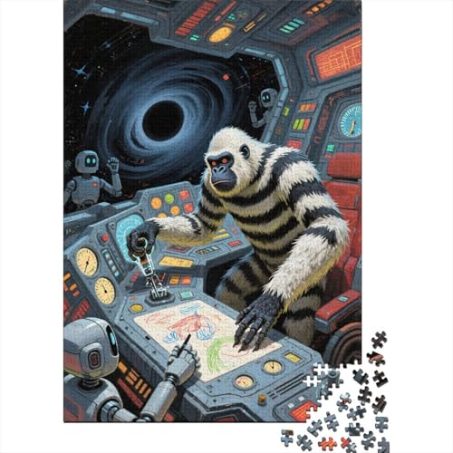 Puzzle 1000 Teile Gefleckter Orang-Utan steuert Raumschiff Holzspielzeug Für Erwachsene & Kinder, Klassische Puzzles, Lernspiel, Moderne Wohnkultur, Geschenkideen 1000pcs (75x50cm) von WXLWHR