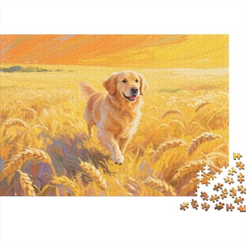 Puzzle 1000 Teile Golden Retriever im Reisfeld Holzspielzeug, Erwachsene & Kinder Ab 14 Jahren, Klassische Puzzles, Legespiel, Wohnkultur, Einzigartiges Geschenk 1000pcs (75x50cm) von WXLWHR