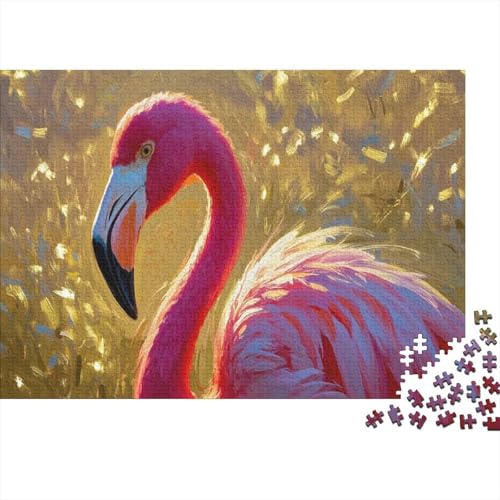 Puzzle 1000 Teile Goldener Hintergrund-Flamingo Holzspielzeug, Erwachsene & Kinder, Klassische Puzzles, Legespiel, Wohnkultur, Geschenkideen 1000pcs (75x50cm) von WXLWHR