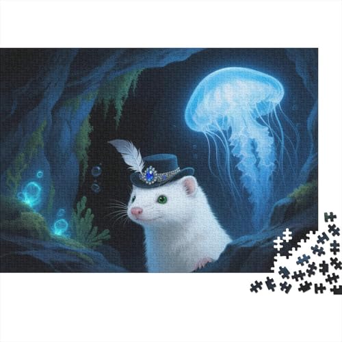 Puzzle 1000 Teile Hermelin mit Hut und Qualle Holzspielzeug, Erwachsene & Kinder, Klassische Puzzles, Impossible Geschicklichkeitsspiel, Wohnkultur, Geschenkideen 1000pcs (75x50cm) von WXLWHR