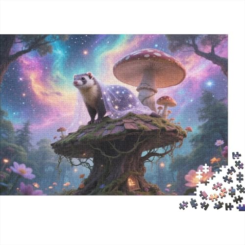 Puzzle 1000 Teile Hermelin mit Riesenpilz und Schleier Holzspielzeug, Erwachsene & Kinder, Klassische Puzzles, Herausforderungsspielzeug, Home Dekoration, Einzigartiges Geschenk 1000pcs (75x50cm) von WXLWHR