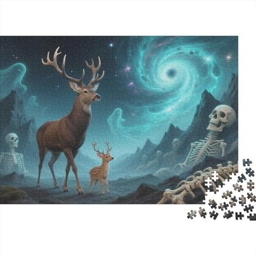 Puzzle 1000 Teile Hirsch mit Skeletten im Vortex Holzspielzeug, Erwachsene & Kinder, Klassische Puzzles, Impossible Geschicklichkeitsspiel, Wohnkultur, Einzigartiges Geschenk 1000pcs (75x50cm) von WXLWHR