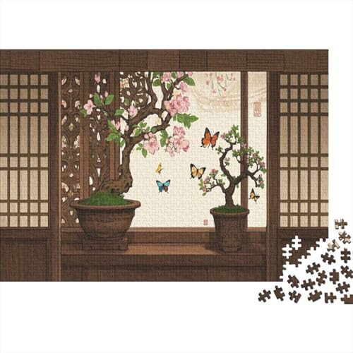 Puzzle 1000 Teile Holzhaus mit Topfpflanze Holzspielzeug Für Erwachsene & Kinder, Klassische Puzzles, Herausforderung, Home Dekoration, Geschenk 1000pcs (75x50cm) von WXLWHR