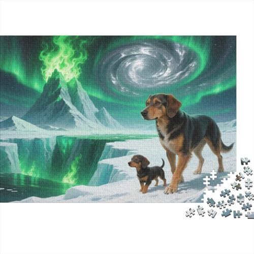 Puzzle 1000 Teile Hundepaar mit grünen Flammen Holzspielzeug, Erwachsene & Kinder, Klassische Puzzles, Impossible Geschicklichkeitsspiel, Moderne Wohnkultur, Geschenk 1000pcs (75x50cm) von WXLWHR