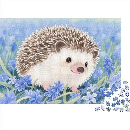 Puzzle 1000 Teile Igel im blauen Blumenfeld Holzspielzeug Für Erwachsene & Kinder, Klassische Puzzles, Herausforderungsspielzeug, Wohnkultur, Geschenk 1000pcs (75x50cm) von WXLWHR