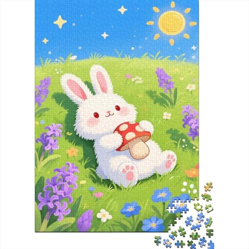 Puzzle 1000 Teile Kaninchen hält Pilz Holzspielzeug Für Erwachsene & Kinder, Klassische Puzzles, Herausforderung, Moderne Wohnkultur, Geschenkideen 1000pcs (75x50cm) von WXLWHR