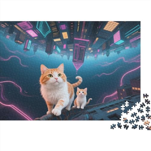 Puzzle 1000 Teile Katzenpaar in umgekehrter Stadt Holzspielzeug, Erwachsene & Kinder, Klassische Puzzles, Impossible Geschicklichkeitsspiel, Wohnkultur, Geschenkideen 1000pcs (75x50cm) von WXLWHR