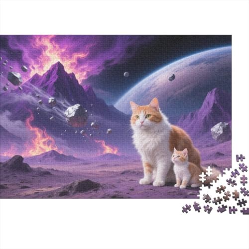 Puzzle 1000 Teile Katzenpaar mit Flammen und Planet Holzspielzeug, Erwachsene & Kinder Ab 14 Jahren, Klassische Puzzles, Legespiel, Wohnkultur, Einzigartiges Geschenk 1000pcs (75x50cm) von WXLWHR