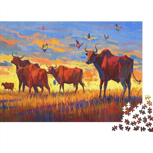 Puzzle 1000 Teile Kühe Laufen über das Gras Holzspielzeug Für Erwachsene & Kinder, Klassische Puzzles, Schwer, Home Dekoration, Einzigartiges Geschenk 1000pcs (75x50cm) von WXLWHR