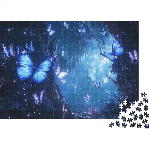 Puzzle 1000 Teile Leuchtend Blauer Schmetterling Holzspielzeug Für Erwachsene & Kinder, Klassische Puzzles, Schwer, Moderne Wohnkultur, Geschenkideen 1000pcs (75x50cm) von WXLWHR
