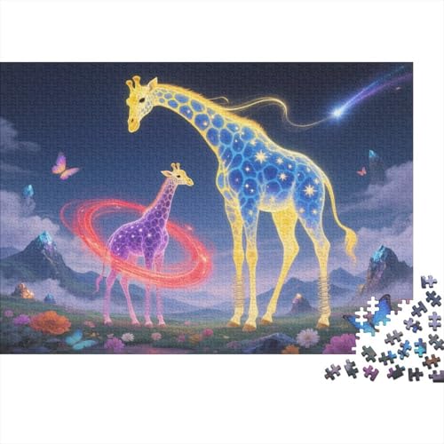Puzzle 1000 Teile Leuchtende Giraffenmutter und Kalb Holzspielzeug, Erwachsene & Kinder, Klassische Puzzles, Herausforderungsspielzeug, Home Dekoration, Geschenkideen 1000pcs (75x50cm) von WXLWHR